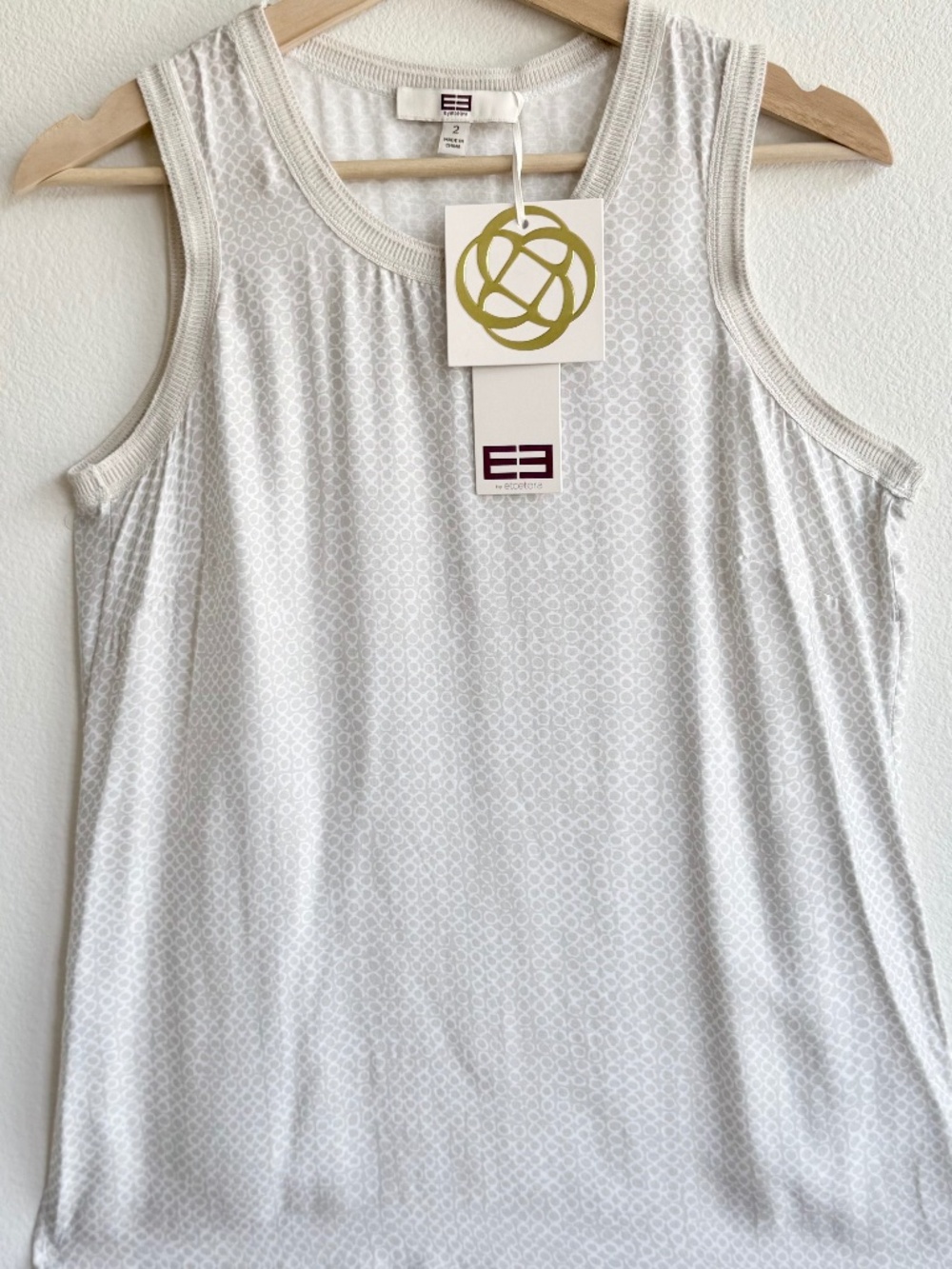 Silk Sleeveless Blouse Beige Cream Print Small NWT 2